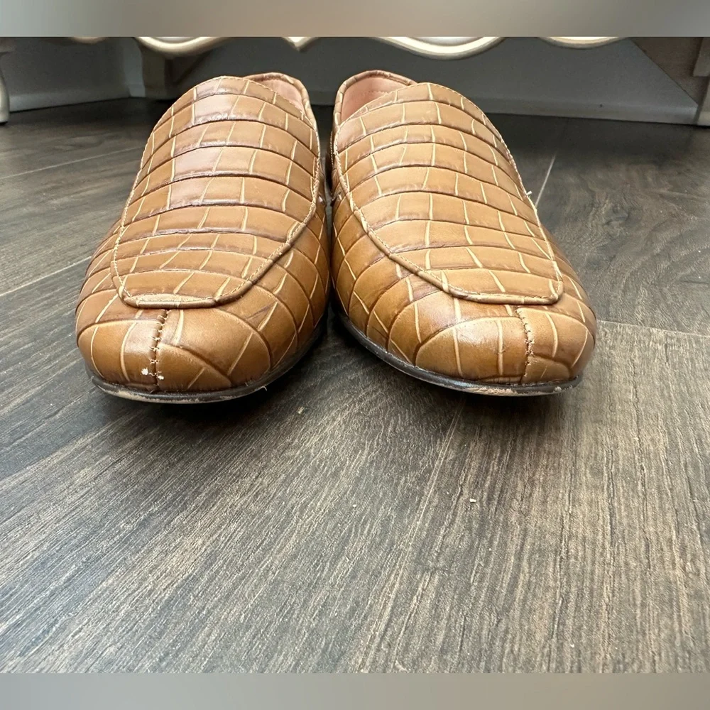 J. Crew Croc Embossed Leather Smoking Slipper Loafer Dark Cedar Size 8